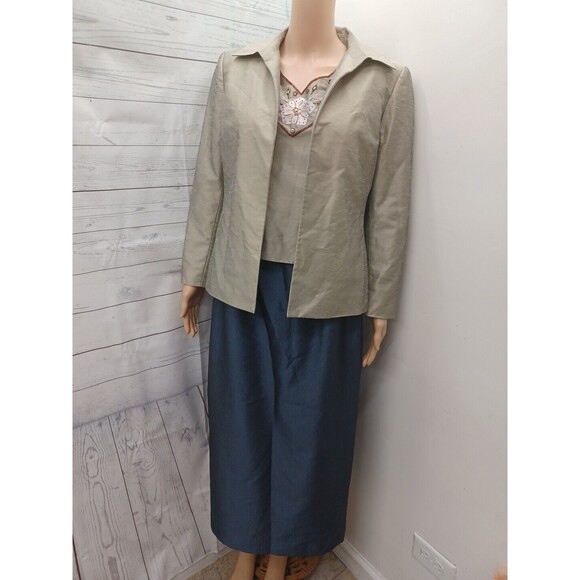 Kasper/RN 99655 jacket blazer suit set Beige Gray Sz 8P Skirt Sz 8 - Picture 1 of 11